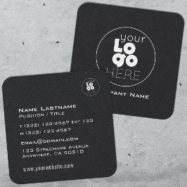 Tarjeta De Visita Cuadrada Logotipo blanco moderno en negro de borde redondea