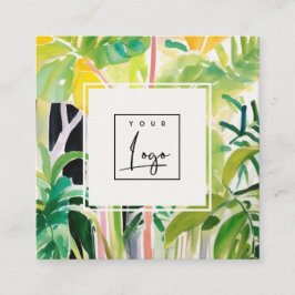 Tarjeta De Visita Cuadrada Logotipo botánico de follaje frondoso tropical Boh