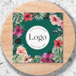 Tarjeta De Visita Cuadrada Logotipo Botánico Floral Tropical de Acuarela