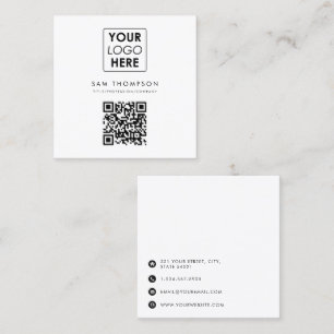 Tarjeta De Visita Cuadrada Logotipo comercial Código QR Blanco sencillo moder
