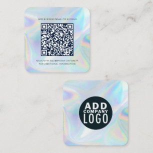 Tarjeta De Visita Cuadrada Logotipo corporativo simple y código QR holográfic