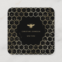 Tarjeta De Visita Cuadrada logotipo de abeja hexagonal en negro