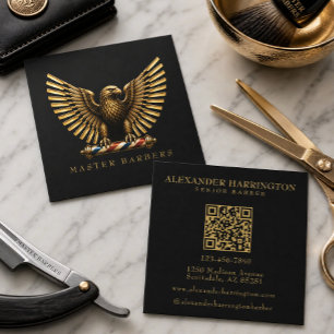 Tarjeta De Visita Cuadrada Logotipo de Águila Dorada de Barbería Poste de Bar