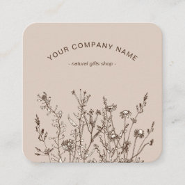 Tarjeta De Visita Cuadrada Logotipo de bocetos florales terrosos de flores si