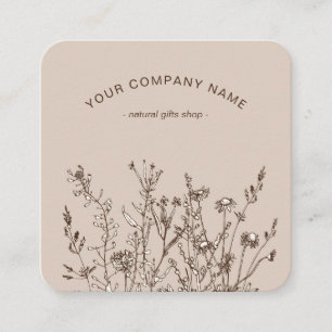 Tarjeta De Visita Cuadrada Logotipo de bocetos florales terrosos de flores si