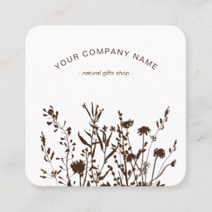 Tarjeta De Visita Cuadrada Logotipo de bocetos florales terrosos de flores si