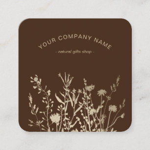 Tarjeta De Visita Cuadrada Logotipo de bocetos florales terrosos de flores si