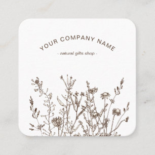 Tarjeta De Visita Cuadrada Logotipo de bocetos florales terrosos de flores si