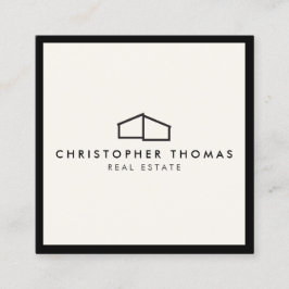 Tarjeta De Visita Cuadrada Logotipo de casa moderno inmobiliario, marfil/negr