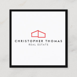 Tarjeta De Visita Cuadrada Logotipo de casa moderno inmobiliario, rojo/blanco