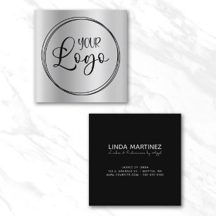 Tarjeta De Visita Cuadrada Logotipo de círculo gradiente gris plateado