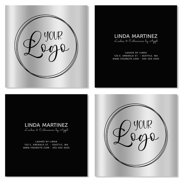 Tarjeta De Visita Cuadrada Logotipo de círculo gradiente gris plateado (Silver Grey Gradient Circle Logo Square Business Card)