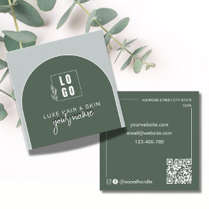 Tarjeta De Visita Cuadrada Logotipo de código Qr arqueado moderno bosque verd