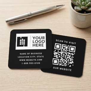 Tarjeta De Visita Cuadrada Logotipo de código QR blanco negro en negrita para
