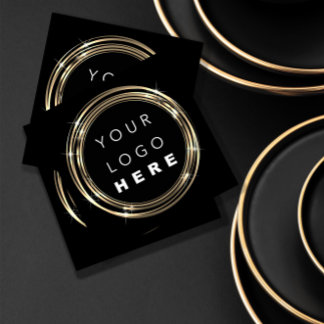 Tarjeta De Visita Cuadrada Logotipo de código QR en línea Ver marco dorado bl