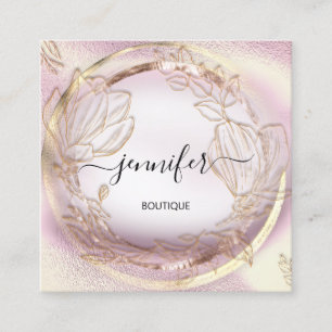 Tarjeta De Visita Cuadrada Logotipo de código QR floral Rosa de cuadro profes