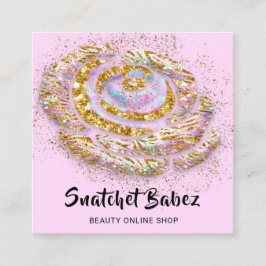 Tarjeta De Visita Cuadrada Logotipo de código QR rosa del estudio del Hologra