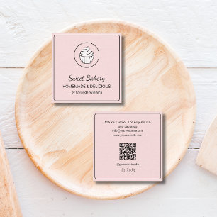 Tarjeta De Visita Cuadrada Logotipo de Cupcake de Panadería Moderna QR Social
