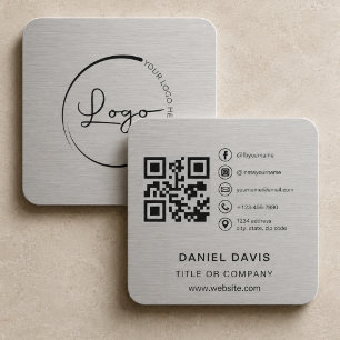 Tarjeta De Visita Cuadrada Logotipo de empresa Código QR metálico