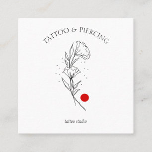 Tarjeta De Visita Cuadrada Logotipo de estudio de tatuajes y piercings floral