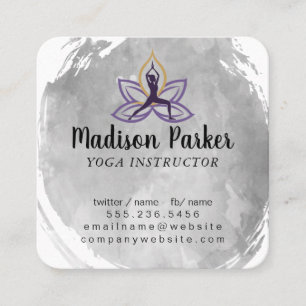 Tarjeta De Visita Cuadrada Logotipo de Flor de Postura de Yoga Salud Fitnes