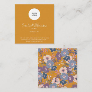 Tarjeta De Visita Cuadrada Logotipo de Florista Boho Moderno Amarillo Floral