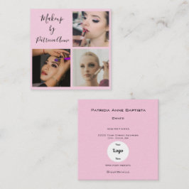 Tarjeta De Visita Cuadrada Logotipo de Foto de Maquillaje con Letra Elegante