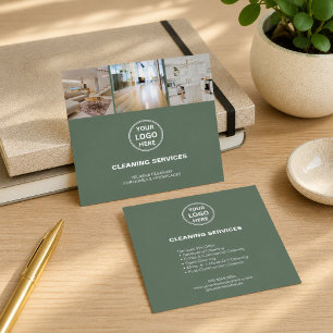 Tarjeta De Visita Cuadrada Logotipo de foto de servicios de limpieza modernos