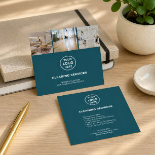 Tarjeta De Visita Cuadrada Logotipo de foto de servicios de limpieza modernos