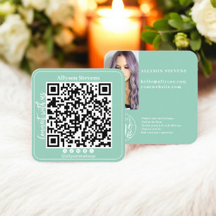 Tarjeta De Visita Cuadrada Logotipo de foto del código QR de Aqua blue Social