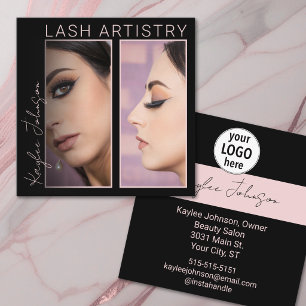 Tarjeta De Visita Cuadrada Logotipo de Fotos de Artista de Pestañas Minimalis