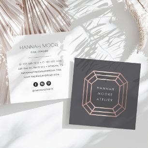 Tarjeta De Visita Cuadrada Logotipo de gema de oro Rosa   Diseño de joyas