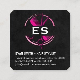 Tarjeta De Visita Cuadrada Logotipo de Hair Stylista   Inicial
