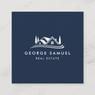 Tarjeta De Visita Cuadrada Logotipo de Hogar Simple Azul Marino Agente Inmobi