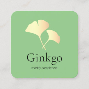 Tarjeta De Visita Cuadrada Logotipo de hoja de Ginkgo dorado amarillo