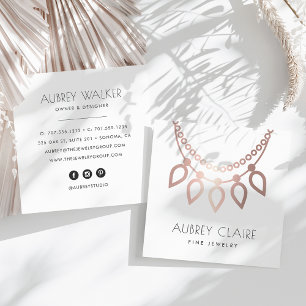 Tarjeta De Visita Cuadrada Logotipo de joyas de collar de oro Rosa