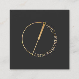 Tarjeta De Visita Cuadrada Logotipo de la aguja de acupuntura dorada