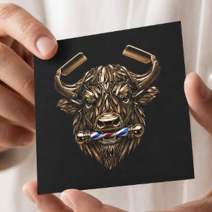 Tarjeta De Visita Cuadrada Logotipo de la Barbería Bronze Buffalo Razor Hair