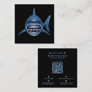 Tarjeta De Visita Cuadrada Logotipo de la Barbería Silver Shark Razor para Es