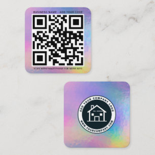Tarjeta De Visita Cuadrada Logotipo de la empresa y código QR holográfico
