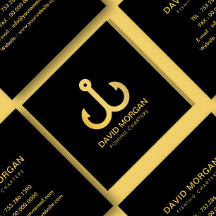 Tarjeta De Visita Cuadrada Logotipo De Las Cartas De Pesca Negro Y Oro
