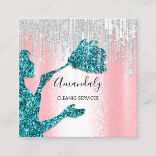 Tarjeta De Visita Cuadrada Logotipo de los servicios de limpieza de casas dom