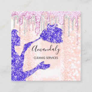 Tarjeta De Visita Cuadrada Logotipo de los servicios de limpieza de casas dom