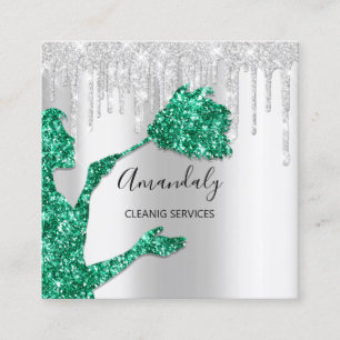 Tarjeta De Visita Cuadrada Logotipo de los servicios de limpieza de casas sir