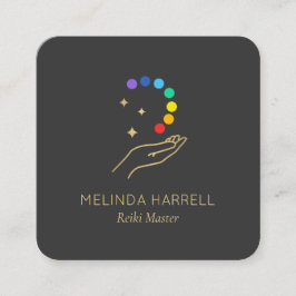 Tarjeta De Visita Cuadrada Logotipo de mano curadora Reiki, masaje, gris de b