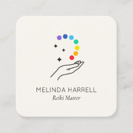 Tarjeta De Visita Cuadrada Logotipo de mano curadora Reiki, masaje, marfil de