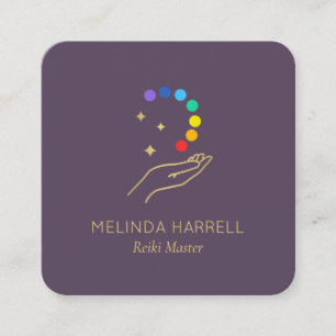 Tarjeta De Visita Cuadrada Logotipo de mano curadora Reiki, masaje, wellness