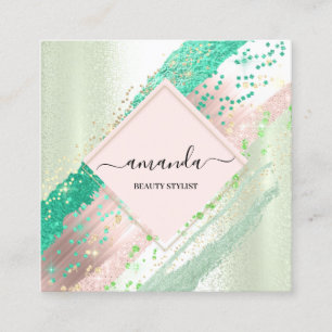 Tarjeta De Visita Cuadrada Logotipo de maquillaje Belleza Profesional Rosa Mi