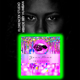 Tarjeta De Visita Cuadrada Logotipo de maquillaje labios Holograph Drip Berry