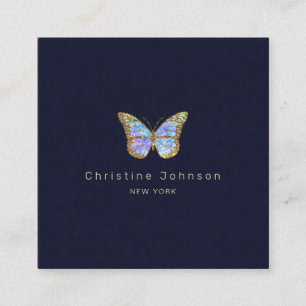 Tarjeta De Visita Cuadrada logotipo de mariposa en azul oscuro